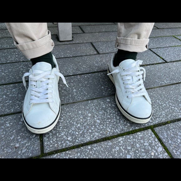 Prada 4E3314 BIANCO LEATHER LACE UP LOGO LOW TOP SNEAKERS - Picture 8 of 16